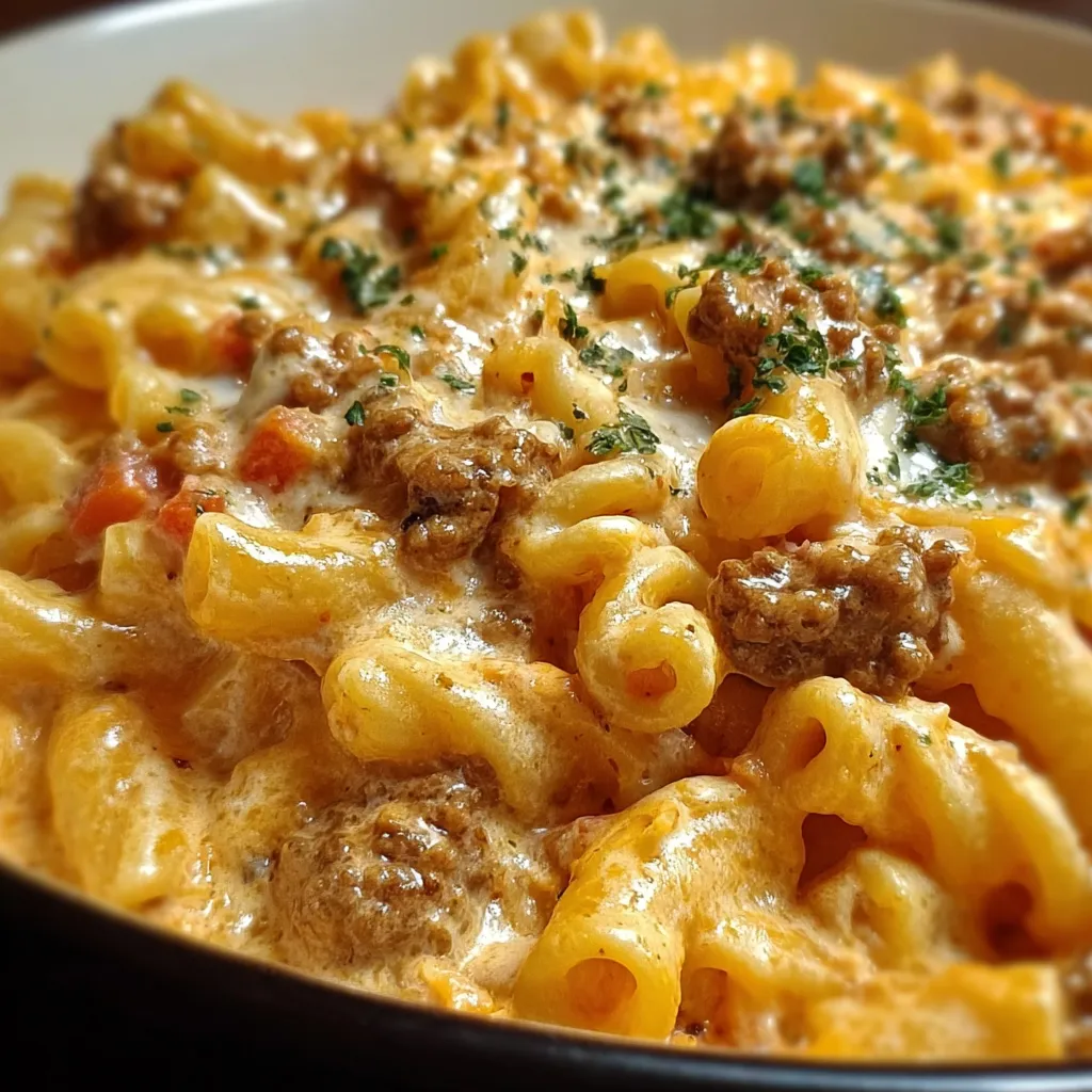 Creamy Rotel Pasta with Seasoned Ground Beef and Melted Cheese - tertiary view